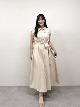 「natural couture（ナチュラルクチュール）のミリタリーノースリワンピース（ワンピース、ベージュ系）」を使った、airiさん（レディース・161cm）の春コーディネート