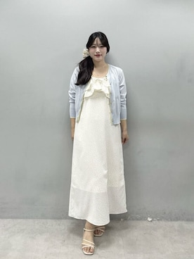 「natural couture（ナチュラルクチュール）の【sherbet line】接触冷感・UVカット付き配色金ボタンカーディガン（ニット/セーター、ブルー系）」を使った、airiさん（レディース・161cm）の春コーディネート