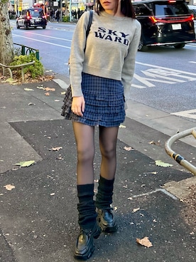 「アイテム（レッグウォーマー）」を使った、asamiさん（レディース・152cm）の冬コーディネート