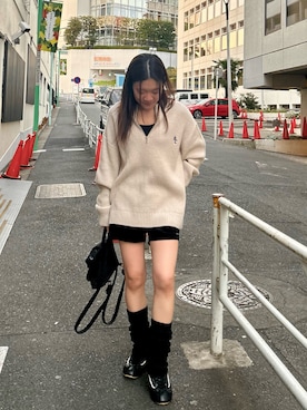 「アイテム（レッグウォーマー）」を使った、asamiさん（レディース・152cm）の冬コーディネート