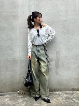 「RAY CASSIN（レイカズン）のアイテム（パンツ）」を使った、asamiさん（レディース・152cm）の春コーディネート