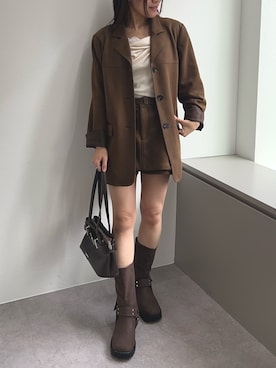 「アイテム（その他アウター、ブラウン系）」を使った、asamiさん（レディース・152cm）の秋コーディネート