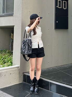 「RAY CASSIN（レイカズン）のヴィンテージロゴキャップ（キャップ、ブラック系）」を使った、asamiさん（レディース・152cm）の春コーディネート