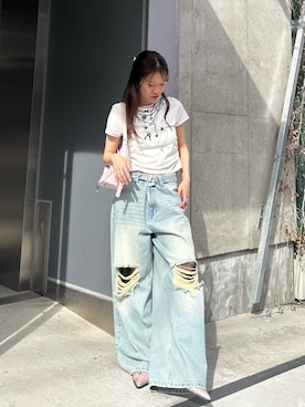 「RAY CASSIN（レイカズン）のアイテム（パンツ）」を使った、asamiさん（レディース・152cm）の夏コーディネート