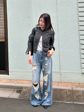 「RAY CASSIN（レイカズン）のナポレオンジャケット（その他アウター、ブラック系）」を使った、asamiさん（レディース・152cm）の秋コーディネート