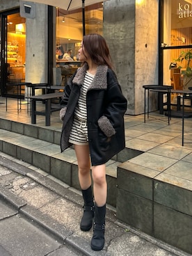 「アイテム（ムートンコート）」を使った、asamiさん（レディース・152cm）の秋コーディネート