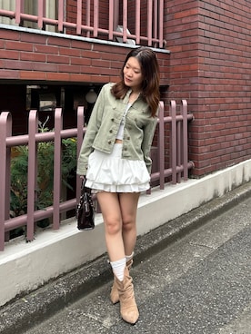 「RAY CASSIN（レイカズン）のナポレオンジャケット（その他アウター、グリーン系）」を使った、asamiさん（レディース・152cm）の秋コーディネート