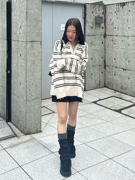 「アイテム（レッグウォーマー）」を使った、asamiさん（レディース・152cm）の秋コーディネート