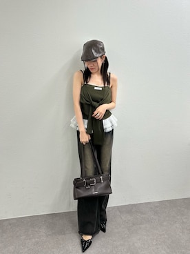 「アイテム（キャミソール、グリーン系）」を使った、asamiさん（レディース・152cm）の秋コーディネート