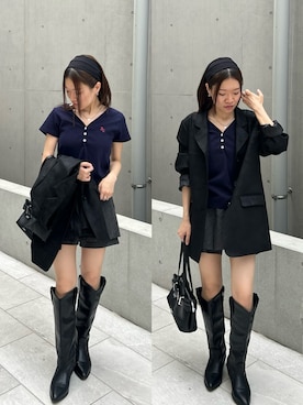 「アイテム（その他アウター、ブラック系）」を使った、asamiさん（レディース・152cm）の秋コーディネート