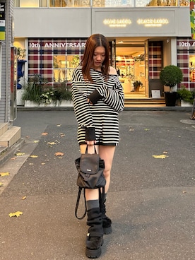 「アイテム（レッグウォーマー）」を使った、asamiさん（レディース・152cm）の秋コーディネート