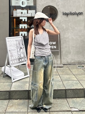 「RAY CASSIN（レイカズン）のアイテム（パンツ）」を使った、asamiさん（レディース・152cm）の夏コーディネート