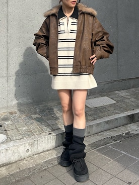 「アイテム（レッグウォーマー、グレー系）」を使った、asamiさん（レディース・152cm）の秋コーディネート