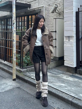 「アイテム（ムートンコート）」を使った、asamiさん（レディース・152cm）の冬コーディネート