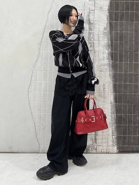 「アイテム（ボストンバッグ、レッド系）」を使った、amnc117さん（レディース・153cm）の秋コーディネート