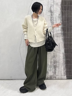 「JEANASIS（ジーナシス）のソフトラメリブUネックLS TEE/240318（Tシャツ/カットソー）」を使った、amnc117さん（レディース・153cm）の秋コーディネート