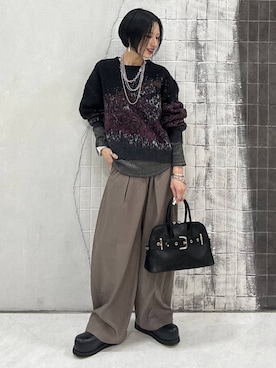 「JEANASIS（ジーナシス）のソフトラメリブUネックLS TEE/240318（Tシャツ/カットソー）」を使った、amnc117さん（レディース・153cm）の秋コーディネート