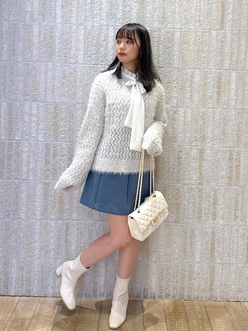 セール】キラッと華やか！透かし柄シャギーニットプルオーバー