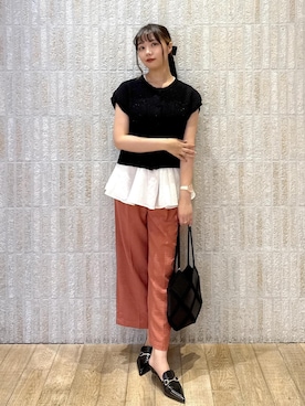 「アイテム（スラックス、オレンジ系）」を使った、あおいさん（レディース・158cm）の夏コーディネート