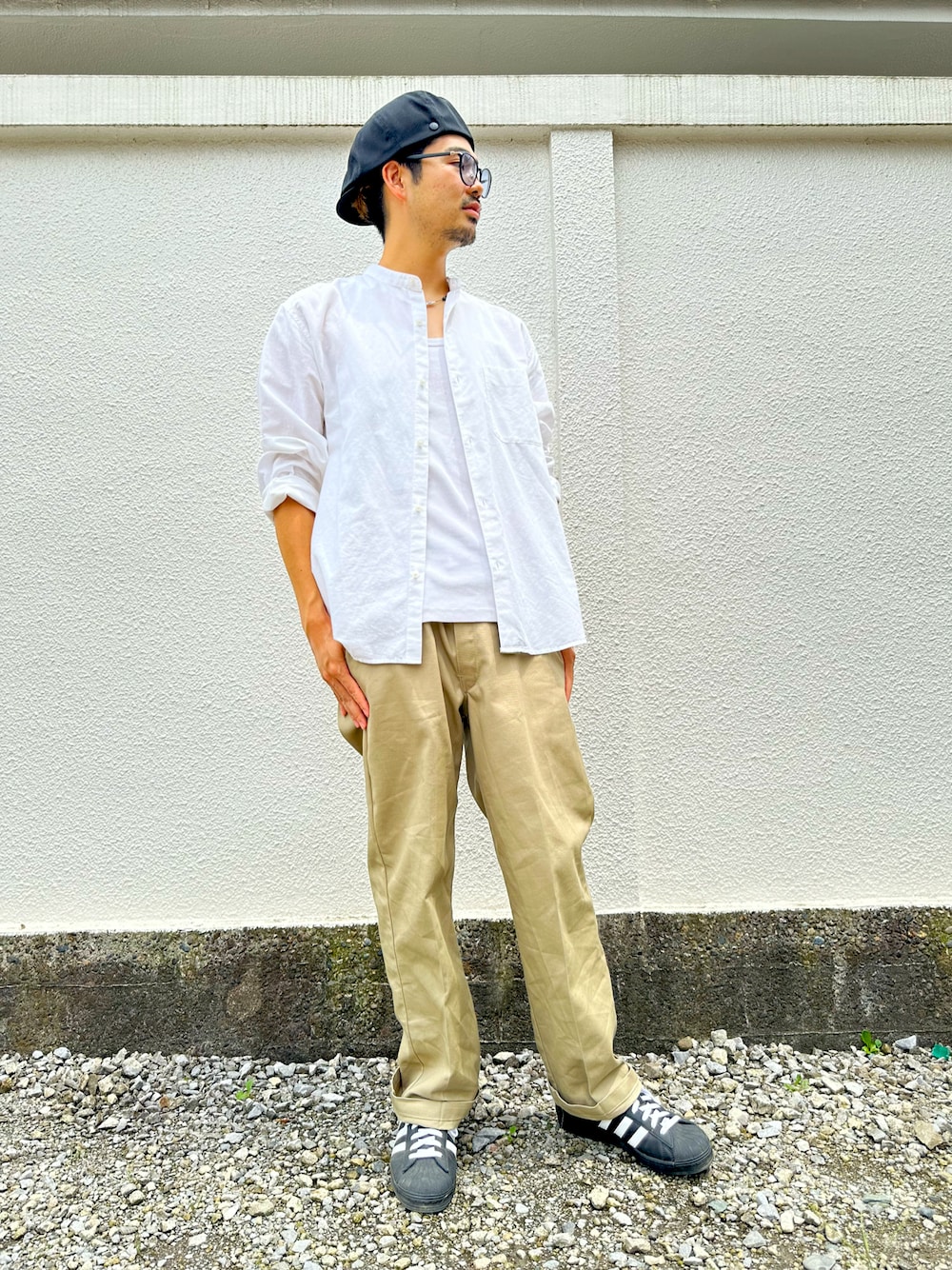「秋っぽコーデ更新中、30代、30代コーデ、30代ファッション、30代メンズファッション、cph_tokyo、UNIQLOコーデ、Dickies、Dickies874、adidas superstar、プチプラ、プチプラコーデ、プチプラミックス、高見え、メンズファッション」｜「CPHの575TC TWILL CASQUETTE / ツイル キャスケット（キャスケット、ブラック系）」を使った、yusuke98さん（メンズ・181cm）の秋コーディネートの1枚目の写真