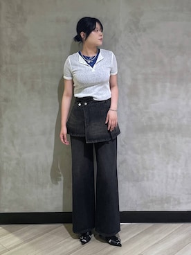 「PAGEBOY（ページボーイ）のクラシックストレート【3color/4size】（スラックス、ブラック系）」を使った、megumiさん（レディース・170cm）の夏コーディネート