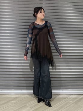 「PAGEBOY（ページボーイ）のレースドッキングイレヘムキャミワンピース（チュニック、ブラウン系）」を使った、megumiさん（レディース・170cm）の夏コーディネート