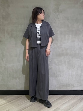 「PAGEBOY（ページボーイ）のコラージュT/半袖Tシャツ（Tシャツ/カットソー、ホワイト系）」を使った、megumiさん（レディース・170cm）の夏コーディネート