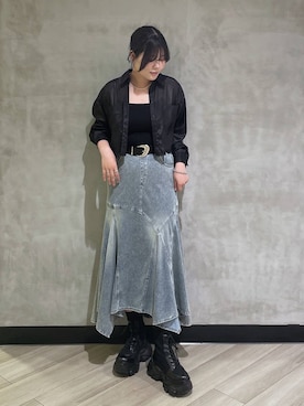 「PAGEBOY（ページボーイ）のレースアップソックスブーツ（ブーツ、ブラック系）」を使った、megumiさん（レディース・170cm）の夏コーディネート