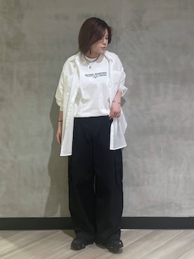 「PAGEBOY（ページボーイ）の【接触冷感/イージーケア】クルケアシアーシャツ（シャツ/ブラウス、ホワイト系）」を使った、megumiさん（レディース・170cm）の春コーディネート