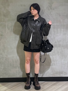 「PAGEBOY（ページボーイ）のレースアップソックスブーツ 【3サイズ展開・軽量】（ブーツ）」を使った、megumiさん（レディース・170cm）の秋コーディネート