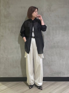 「PAGEBOY（ページボーイ）のモードバックルベルト3（ベルト、ブラック系）」を使った、megumiさん（レディース・170cm）の春コーディネート