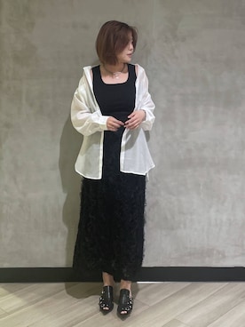 「PAGEBOY（ページボーイ）の＜自宅で洗える！イージーケア＞ スクエアネックリブタンク（タンクトップ、ブラック系）」を使った、megumiさん（レディース・170cm）の春コーディネート