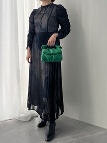 Callarus プリント重ねシフォンプリーツデザインロング丈ワンピースドレス セール】【niaulabTV紹介商品】〔Callarus〕プリント重ね