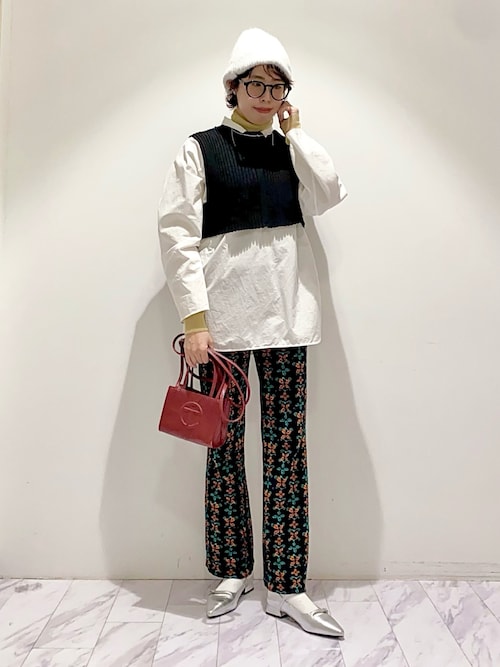 CABaN リーフジャガード柄 ニット パンツ フレア CABaN リーフジャガード柄 ニット パンツ フレア