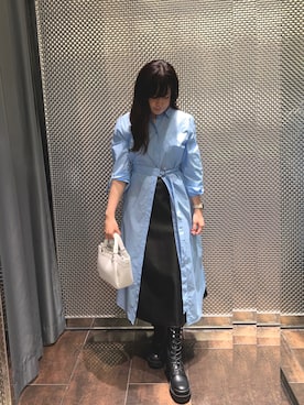 「レザースカート」｜「アイテム（シャツワンピース）」を使った、Kaoさん（レディース・157cm）の秋コーディネート
