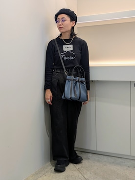 「HIROKO HAYASHI（ヒロコハヤシ）のPANIER（パニエ）2wayショルダーバッグ（ショルダーバッグ、ブルー系）」を使った、MTさん（レディース・153cm）の秋コーディネート