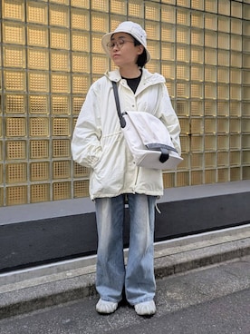 「HIROKO HAYASHI（ヒロコハヤシ）のTRIS（トリス）ショルダーバッグM（ショルダーバッグ、ホワイト系）」を使った、MTさん（レディース・153cm）の冬コーディネート