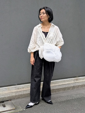 「HIROKO HAYASHI（ヒロコハヤシ）のFABRE（ファーブル）ショルダーバッグ（ショルダーバッグ、ホワイト系）」を使った、MTさん（レディース・153cm）の春コーディネート