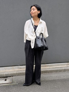 「HIROKO HAYASHI（ヒロコハヤシ）のPANIER（パニエ）2wayショルダーバッグ（ショルダーバッグ、ブラック系）」を使った、MTさん（レディース・153cm）の春コーディネート
