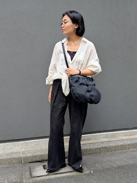 「HIROKO HAYASHI（ヒロコハヤシ）のFABRE（ファーブル）ショルダーバッグ（ショルダーバッグ、ブラック系）」を使った、MTさん（レディース・153cm）の春コーディネート
