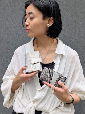 「HIROKO HAYASHI（ヒロコハヤシ）の【数量限定】DAMASCO SPECIAL（ダマスコ スペシャル）小銭入れ（コインケース、シルバー系）」を使った、MTさん（レディース・153cm）の春コーディネート