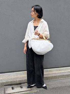 「HIROKO HAYASHI（ヒロコハヤシ）のFABRE（ファーブル）ハンドバッグ（ハンドバッグ、ホワイト系）」を使った、MTさん（レディース・153cm）の春コーディネート