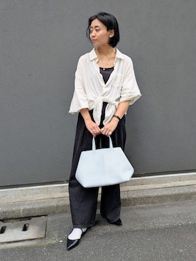 「HIROKO HAYASHI（ヒロコハヤシ）のOTTICA（オッティカ）ハンドトートバッグS（トートバッグ、ブルー系）」を使った、MTさん（レディース・153cm）の春コーディネート