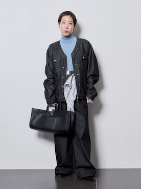 「Wrangler（ラングラー）のWRANGLER 別注 デニムジャケット（デニムジャケット、ブラック系）」を使った、KAJImiさん（レディース・160cm）の秋コーディネート