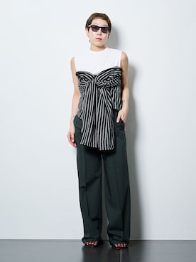 「CITYSHOP（シティーショップ）の[THE MOOD] ノースリーブショートTEE（Tシャツ/カットソー、ホワイト系）」を使った、KAJImiさん（レディース・160cm）の春コーディネート