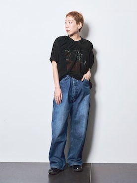 「Lee（リー）のLEE 別注 PAINTER PANTS：デニムパンツ（デニムパンツ、ブルー系）」を使った、KAJImiさん（レディース・160cm）の夏コーディネート