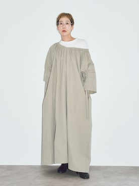 「CITYSHOP（シティーショップ）のGATHER SLEEVE DRESS：ワンピース（ワンピース、ベージュ系）」を使った、KAJImiさん（レディース・160cm）の夏コーディネート