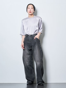 「Lee（リー）のLEE 別注 PAINTER PANTS：デニムパンツ（デニムパンツ、ブラック系）」を使った、KAJImiさん（レディース・160cm）の夏コーディネート