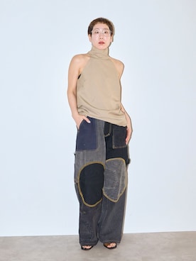 「CITYSHOP（シティーショップ）のHALTER NECK TOP：ブラウス（シャツ/ブラウス、ベージュ系）」を使った、KAJImiさん（レディース・160cm）の春コーディネート