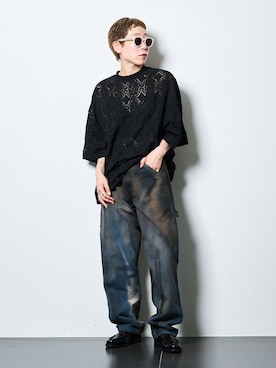 「CITYSHOP（シティーショップ）の《追加2》LACE Tシャツ（Tシャツ/カットソー、ブラック系）」を使った、KAJImiさん（レディース・160cm）の春コーディネート